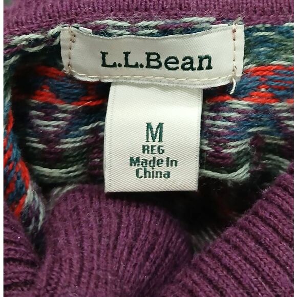 Ll bean womens medium turtleneck sweater cotton cashmere purple fairisle tunic - Picture 6 of 9